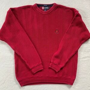 Chaps Ralph Lauren Sweater Mens XL Red Textured Cotton Knit Crewneck Vintage RL